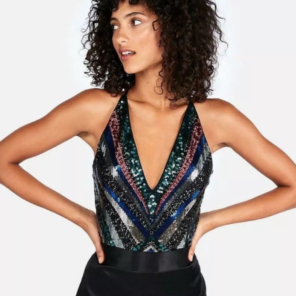 Express New Year’s Eve sequin bodysuit xs